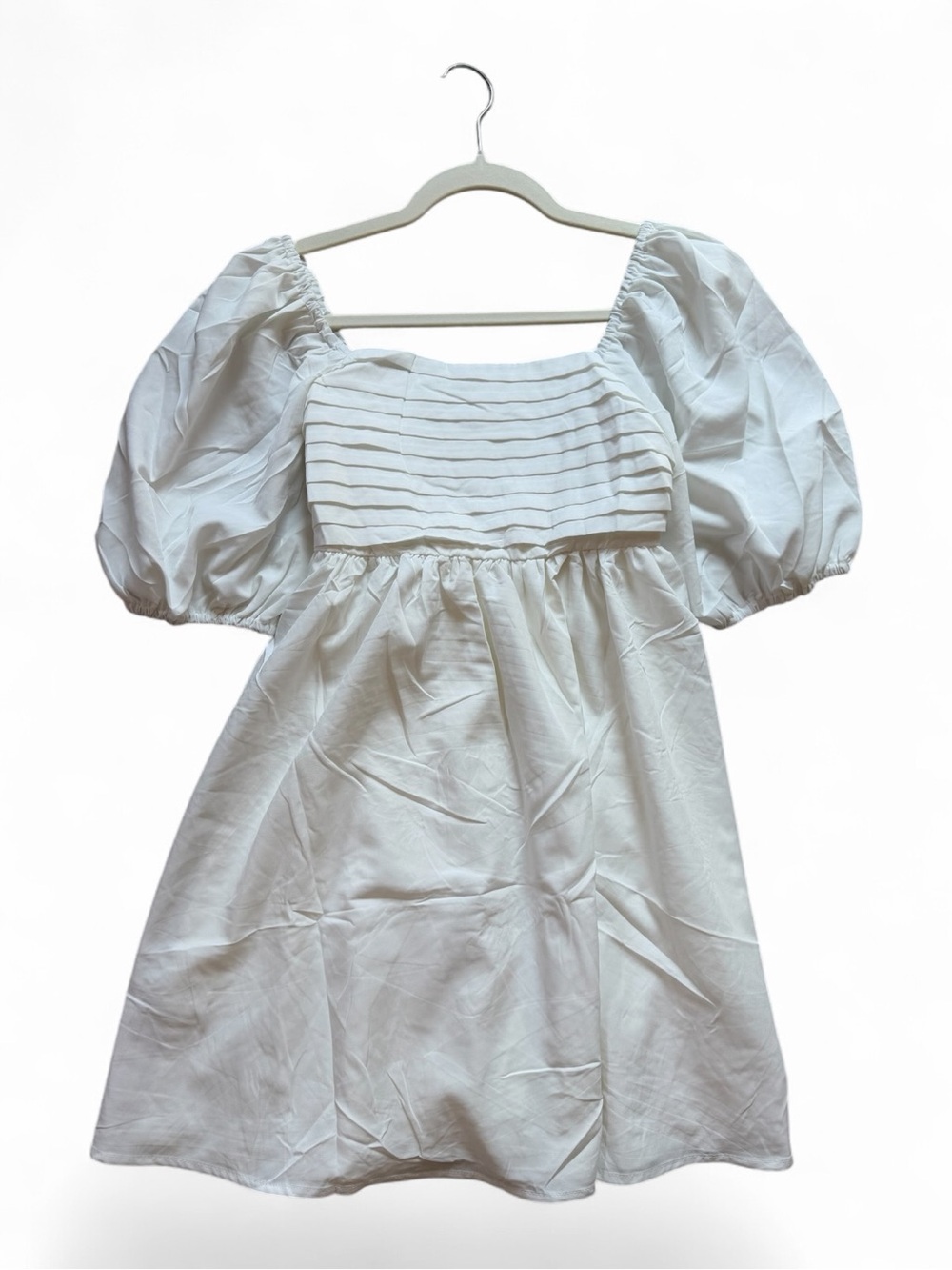 White Puff-Sleeve Square-Neck Mini Dress